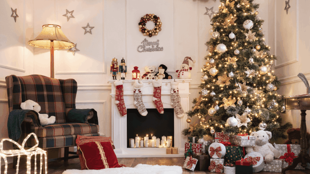 Wohnzimmer in Weihnachtsdeko als Symbol für die Frage, was ist mir an Weihnachten wirklich wichtig